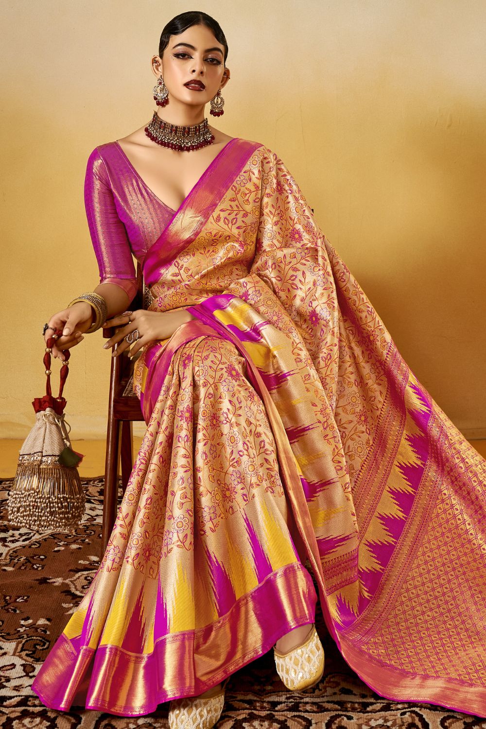 Beige Dharmavaram Silk Saree